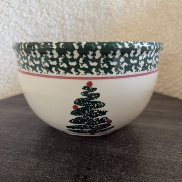 VTG Furio Christmas Tree Serving Mixing Bowl Holiday Green Sponge Made Italy 7” - Picture 1 of 4